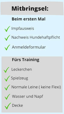 Checkliste Mitbringen zu den Welpenspielgruppen, Welpenschule bei der Hundeschule Dog Trainer Mobil in Langenfeld und Solingen Checkliste der für die Welpenspielgruppen benötigten Dinge bei der Hundeschule Dog Trainer Mobil in Langenfeld und Solingen